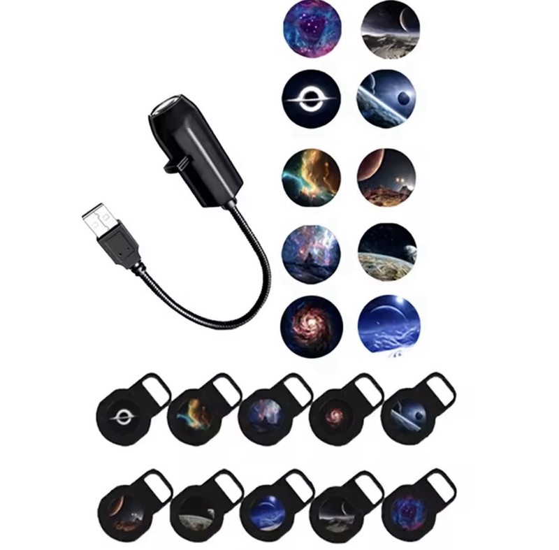 Black USB Adapter Keyring Cable, Printed Space Design, 1-Port Universal