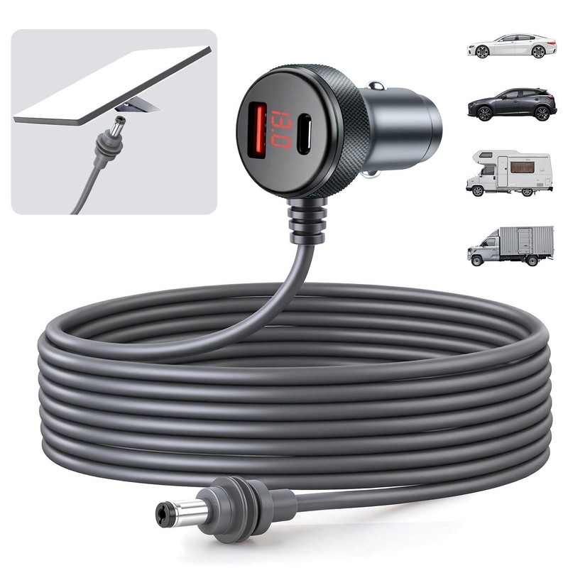 Mini Satellite Cable Car Adapter 10ft USB C USB a Charger Voltage Display
