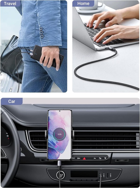 UGREEN USB-A to USB-C Fast Charging Braided Cable, for Apple/Samsung, Black/Gray gallery