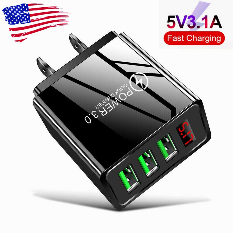 3 Port USB Home Wall Fast Charger for Cell Phone iPhone Samsung Android