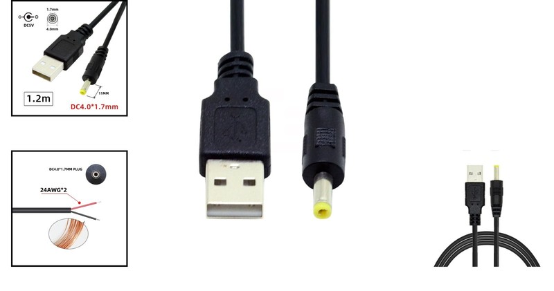 Versatile USB 2.0 to DC 4.0x1.7mm Cable - 120cm, Perfect for Small Devices gallery