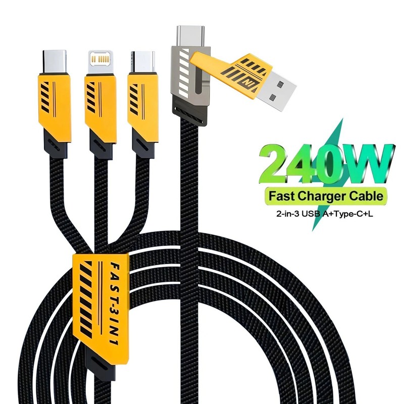 3 In 2 240W Fast Charging Cord For Micro USB Type C Charger Cable 1.2m Multi Usb gallery