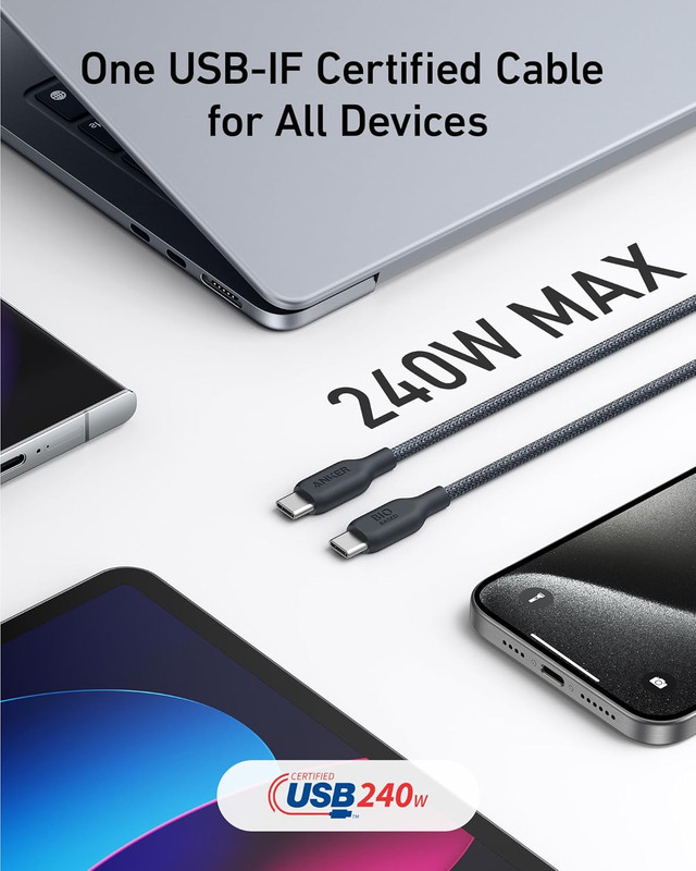 USB C Cable, 240W Bio-Braided Type C Fast Charge Cord for Iphone 17 Series, Macb gallery