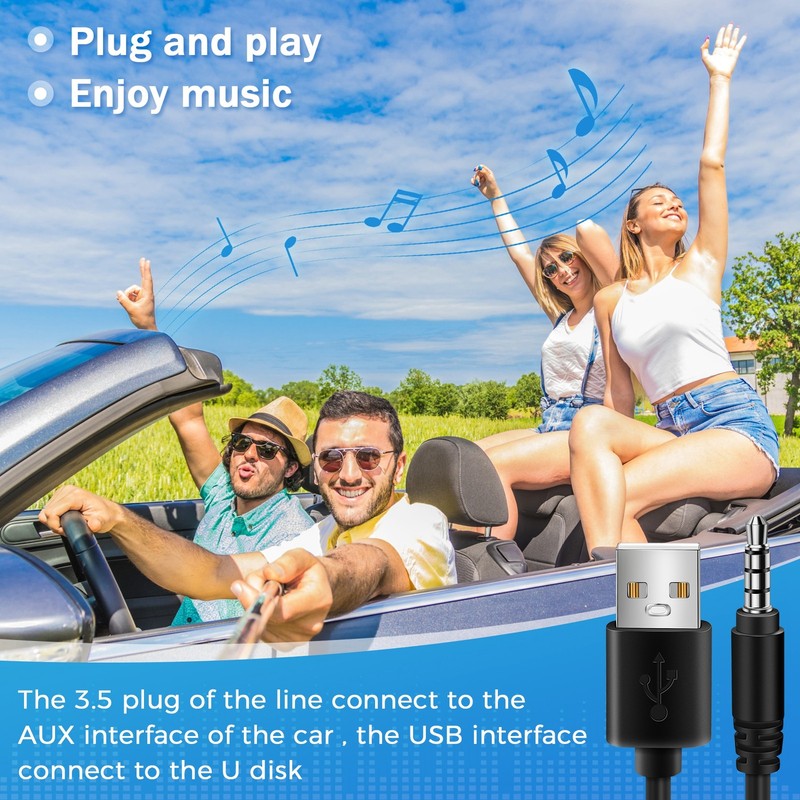 3.5mm Plug AUX Audio Jack to USB 2.0 Male Cable Adapter Cord for Car MP3 I8S9 gallery