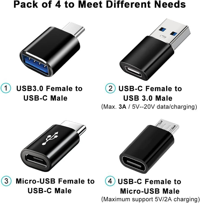 4-Pack USB3.0 Type C Female to USB Male Adapter OTG Micro USB to C Converter LOT gallery