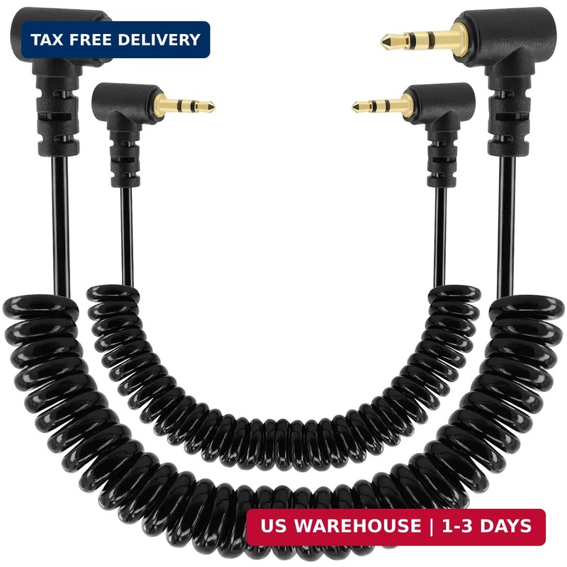 Coiled 2.5mm Audio Cable Adapter, 2 Pack 3FT/1M Retractable 90 Degree Right-Angl