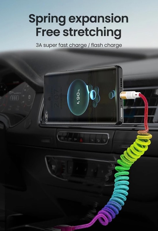 Rainbow Coiled Fast Charging Cable,USB Spring Retractable Charger Cable for C... gallery
