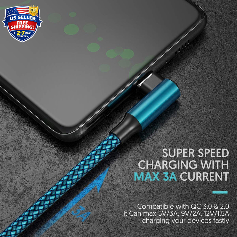 Type C Cable 90 Degrees Right Angle [3-Pack 10Ft] Nylon Braided USB a to USB C F gallery