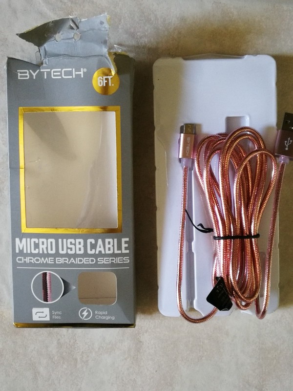 BYTECH Micro USB Cable Chrome Braided Series 6 feet Open Box