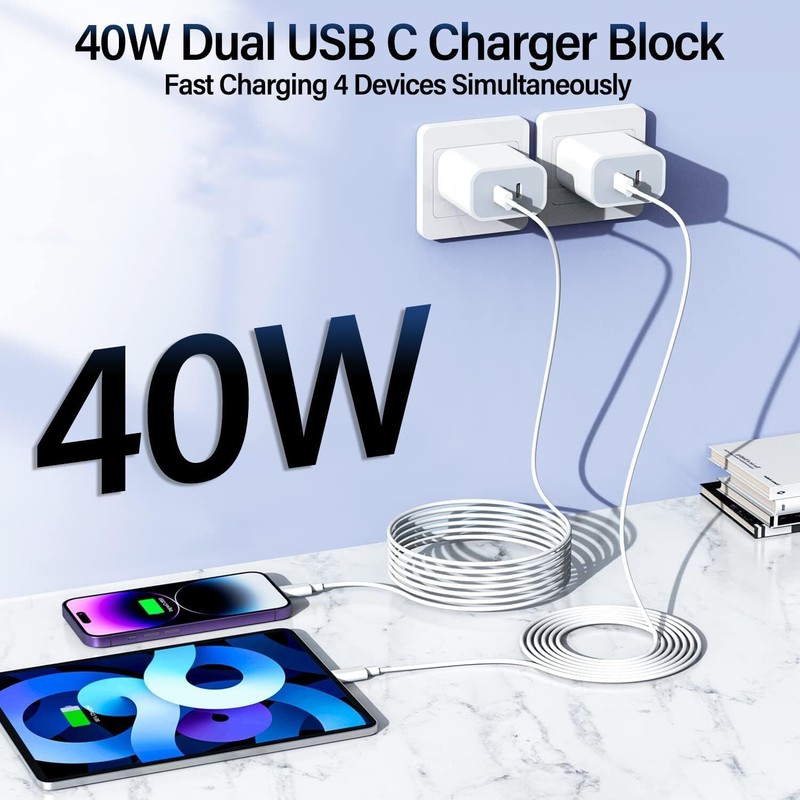 Dual USB C PD US Plug Adapter 40W Type C Cube for iPhone 17 16 15 14 13 12 8 Lot gallery