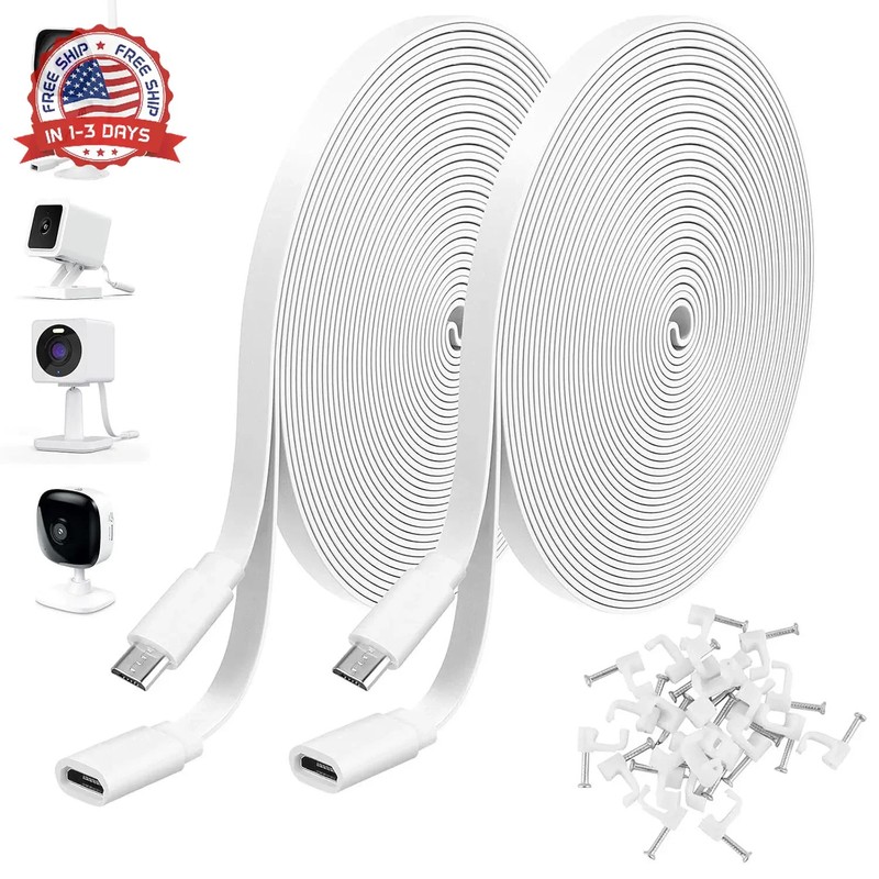 Uogw 2Pack 10ft/3m Micro USB Extension Cable Compatible with Wyze Cam V4,Wyze Ca