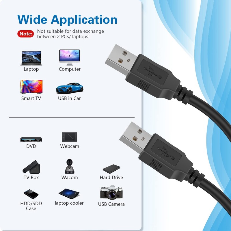 30 FT 10M USB 2.0 Type A Male To Type A Male Extension Cable AM To AM Black gallery