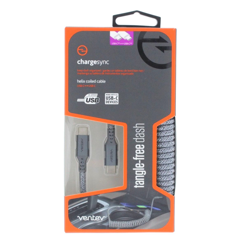 Ventev USB-C to USBC Braided Cable 3.2 ft Charging Cable Gray