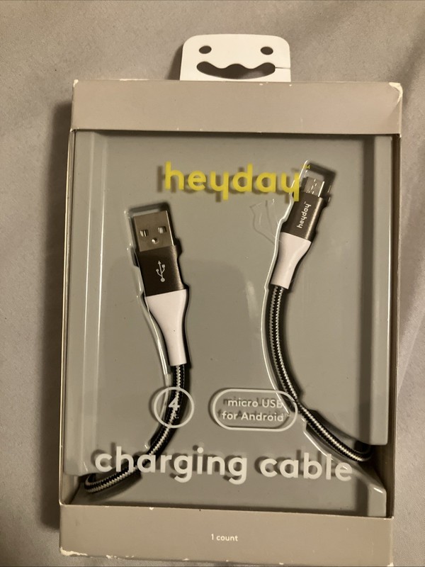 heyday Micro USB to USB-A Braided Cable 4ft – Black/White/Gunmetal