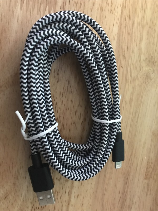 iPhone Charger 10 FT Charging Cable Black/White Nylon Braided USB
