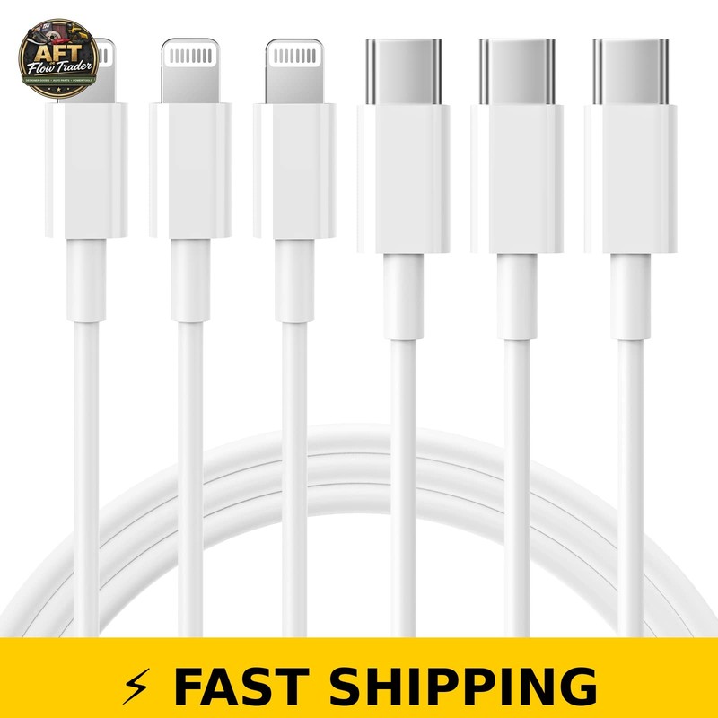 RCTech USB C to Lightning Cable 3Pack 6FT MFi Certified Fast Charging White
