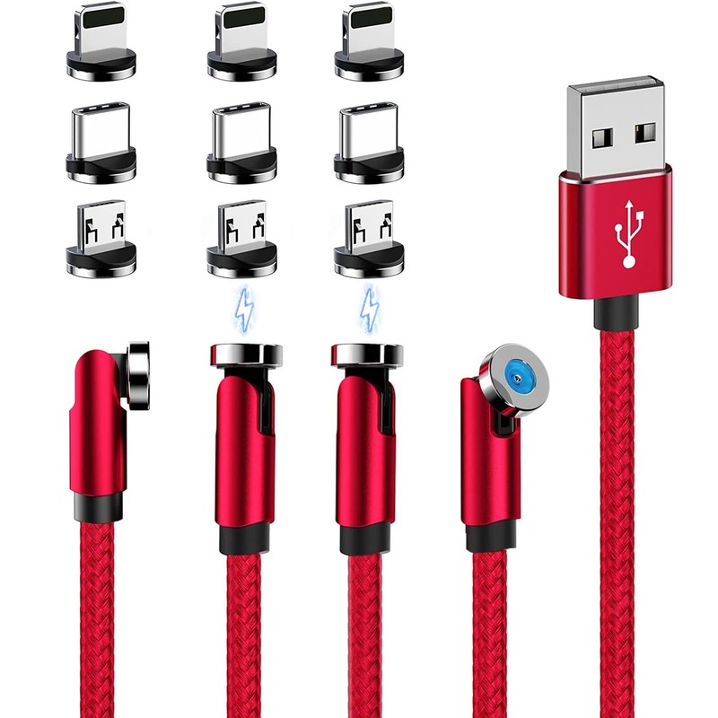 540° Rotating Magnetic Charging Cable (Red 4-Pack 3/3/6/6ft) 3 in 1 USB C Mag…