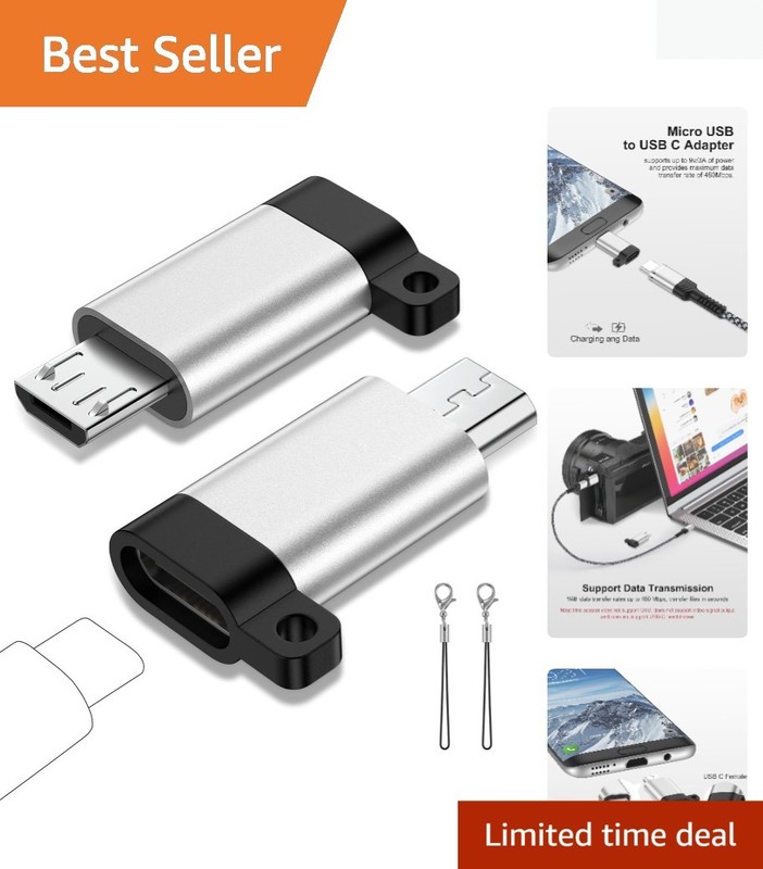 Fast Charging and Data Sync USB C to Micro USB Adapter 2-Pack – Aluminum Durable