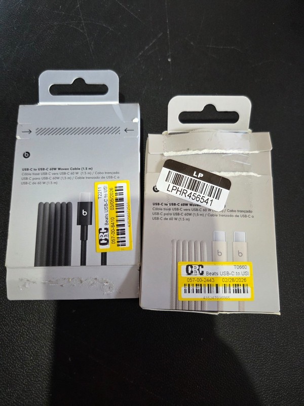 Lot of 2 Beats 5ft. Fast Charging 60W USB-C to USB-C Woven Cable Black & Beige gallery