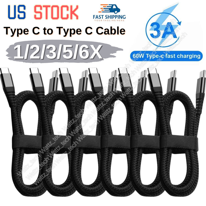 60W USB-C to USB-C Cable Fast Charger PD Cord 10ft Lot For iPhone 15 16 Samsung