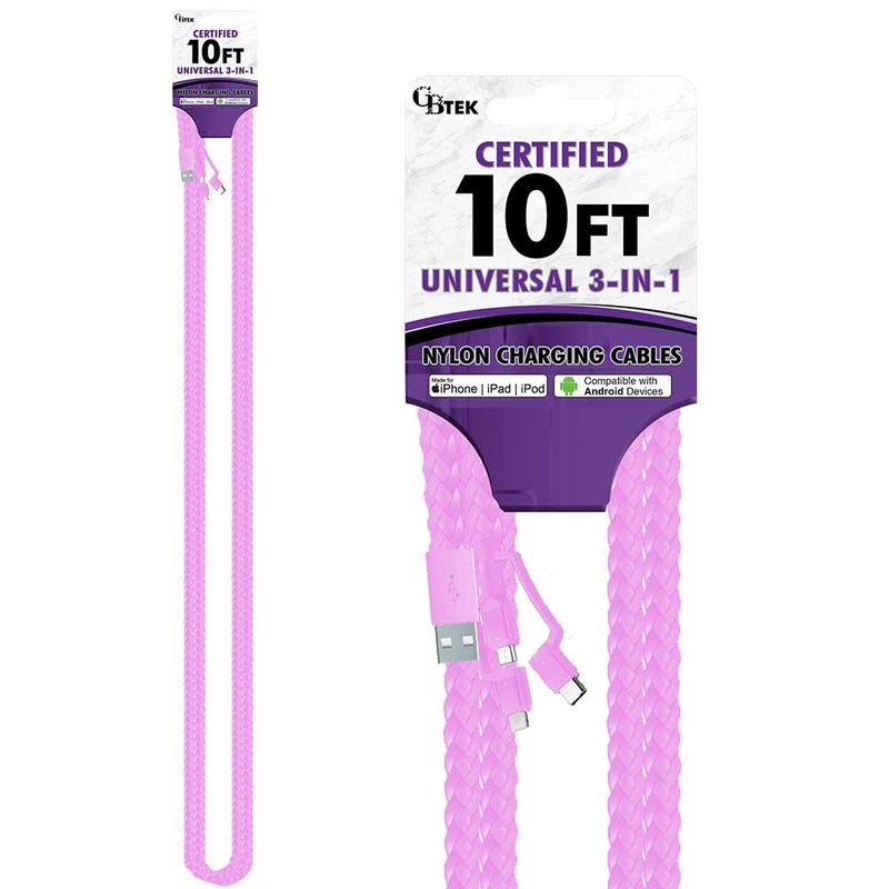 CBTEK 3-in-1 10ft Nylon Hanging Charging Cables - Fast Charging gallery