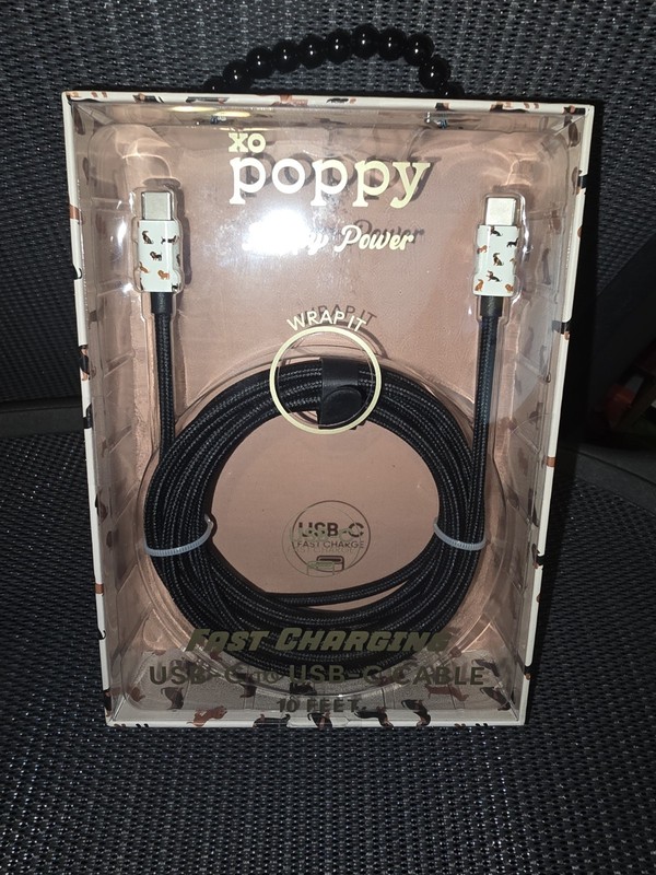 XO Poppy DACHSHUND Dog Fast Charging USB-C to USB-C Cable. 10 Feet NIP