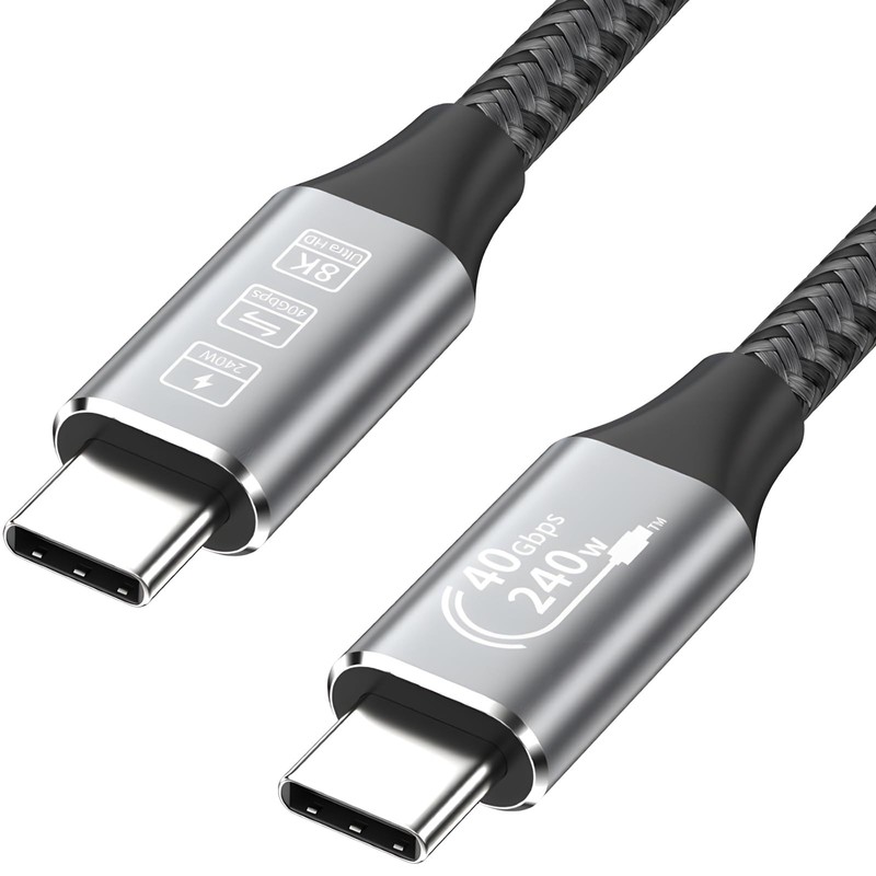 USB4 Cable C To C 40Gbps Data Sync 240W 8K60Hz Braided For Thunderbolt4 1m