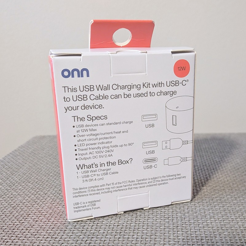 onn Connect USB Wall Charging Kit 12W with USB-C to USB Cable 3 ft White gallery