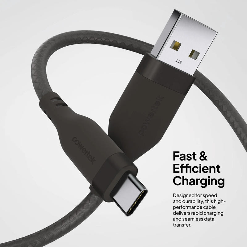 Powertek USB-A to USB-C (Type-C) Charging Cable, Carbon Design Texture, 6 Ft, Gr gallery