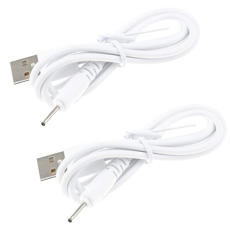 2 PCS USB to DC 2.0mm Cable Earbuds 5V Power Adapter Charging Cord White