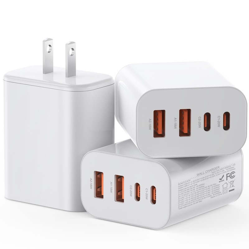 40W USB C Charger Block 3-Pack, Fast Charging 4-Port PD & QC Power Adapter, iPho gallery