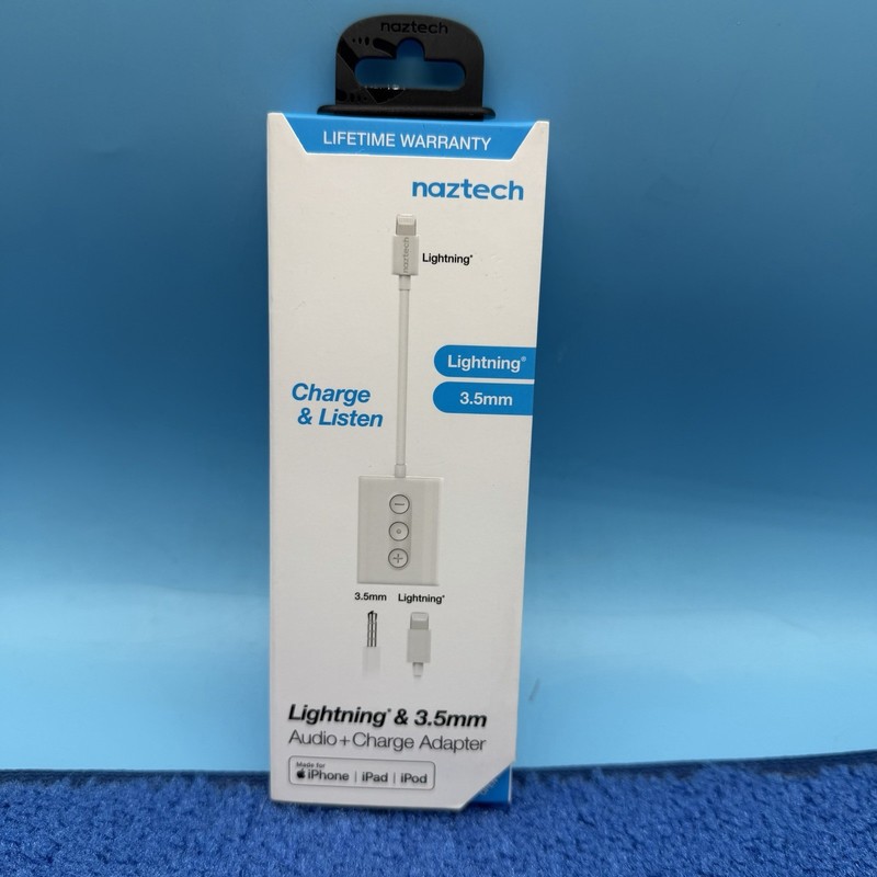 Naztech 3.5mm Audio + Charge Adapter with Lightning Connector MFi-Certified