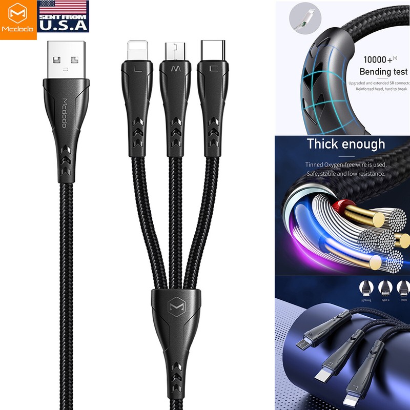 MCDODO 3in1 Micro USB Charging Type-C Fast Charging Charger Cable for iPhone
