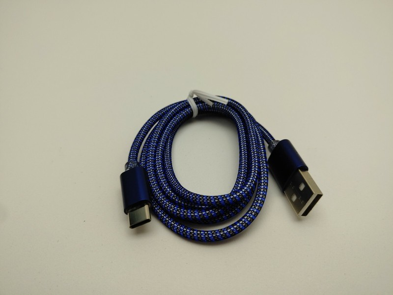 USB-USB C 39" Cloth Wrapped 2.1 Amp A Charging Data Cable Blue Aluminum Ends gallery