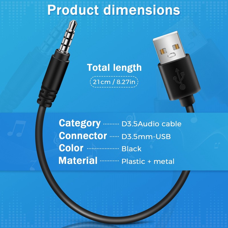 3.5mm Plug AUX Audio Jack to USB 2.0 Male Cable Adapter Cord for Car MP3 I8S9 gallery