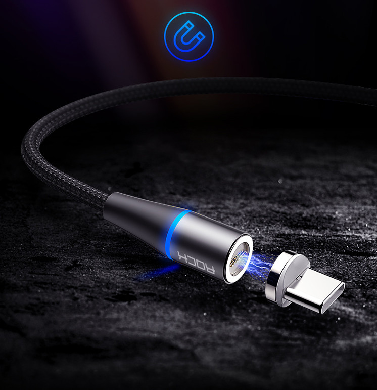 Rock 3 in1 Magnetic 3A Braided Fast Charge & Sync Cable for Apple Android gallery