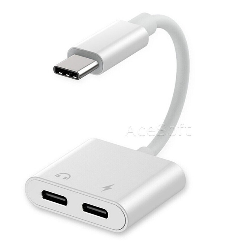 Dual Type-C USB C to Audio Headphone Jack Adapter Cable for Samsung Galaxy A80