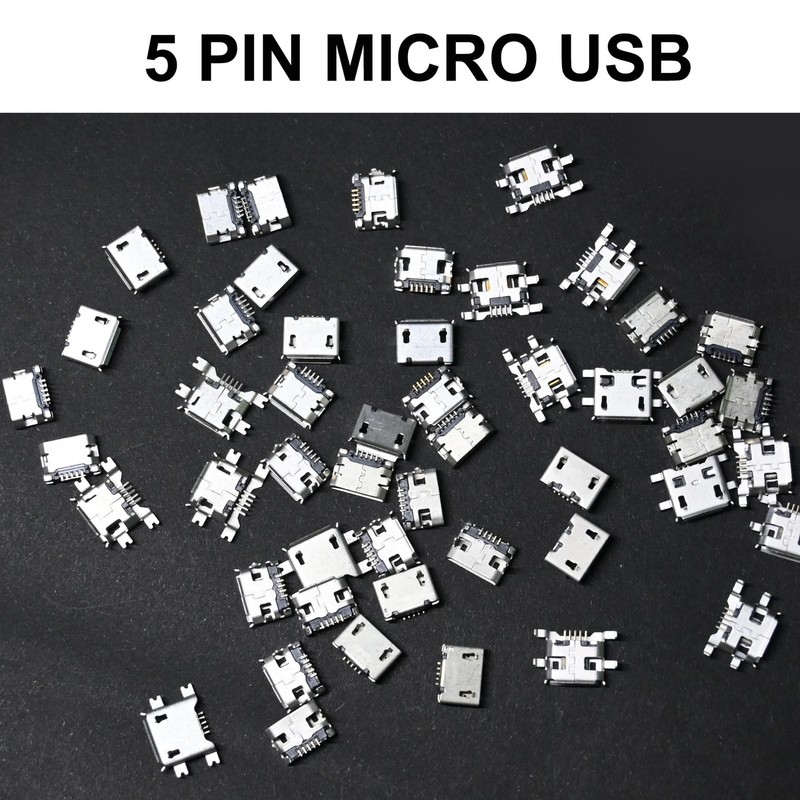 50 PCS Micro USB Female Connector Set 5Pin Solder Ports Spare Parts Kit gallery