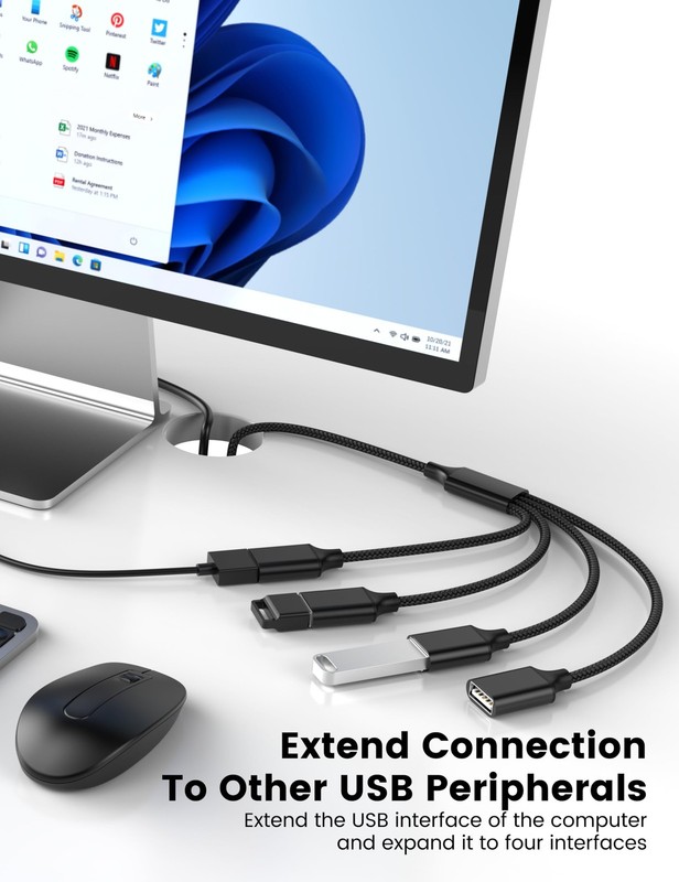 USB Splitter 1 in 4 Out, 3.3FT USB Y Cable, A to 4 A Female Extension Cord fo... gallery