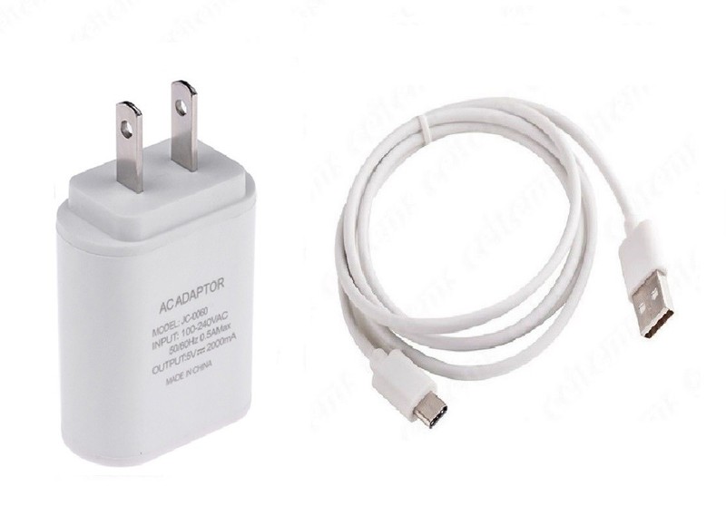 2 AMP WALL CHARGER ADAPTER+TYPE C USB CABLE FOR USB-C ZTE MODEL PHONES (WHITE)