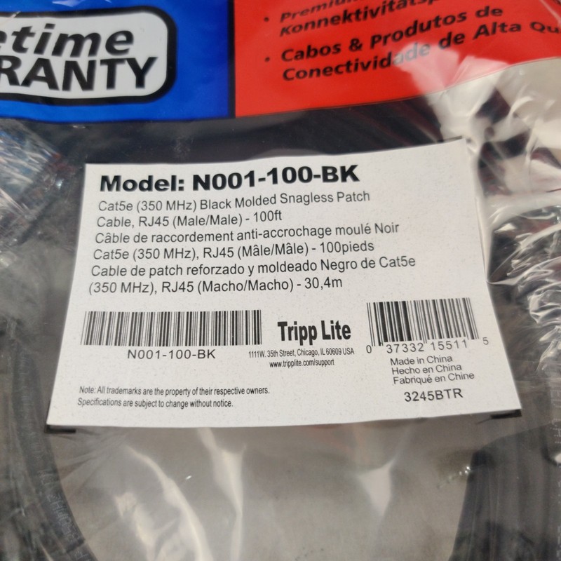 NEW - TRIPP LITE N001-100-BK CAT-5/5E Snagless Molded Patch Cable 100 FEET gallery