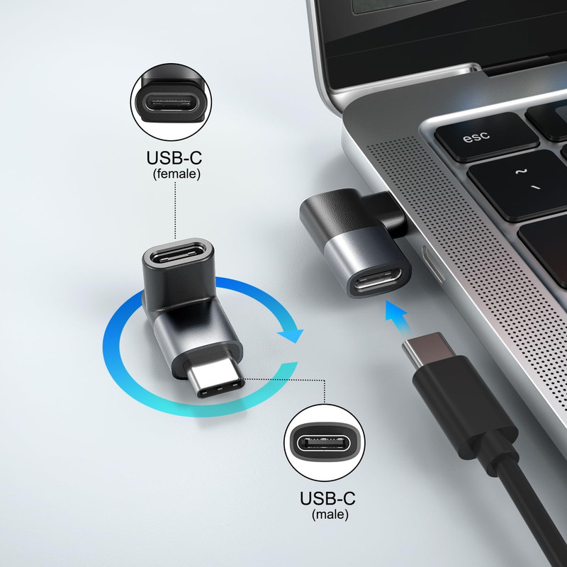 90 Degree USB C Adapter 3Pack,Right Angle USBC Male to Type C Female Extender Co gallery