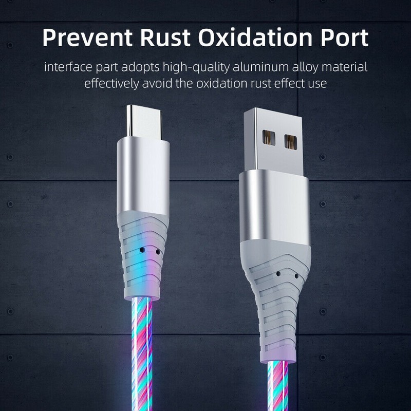 1M Flowing Light Up USB C Fast Charging Cable For Samsung Apple iPhone 14/13/12 gallery