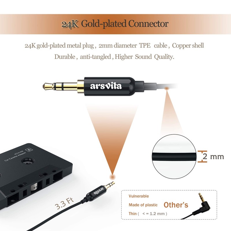 Car Audio Cassette To Aux Adapter 3.5 Mm Auxillary Cable Tape Adapter gallery