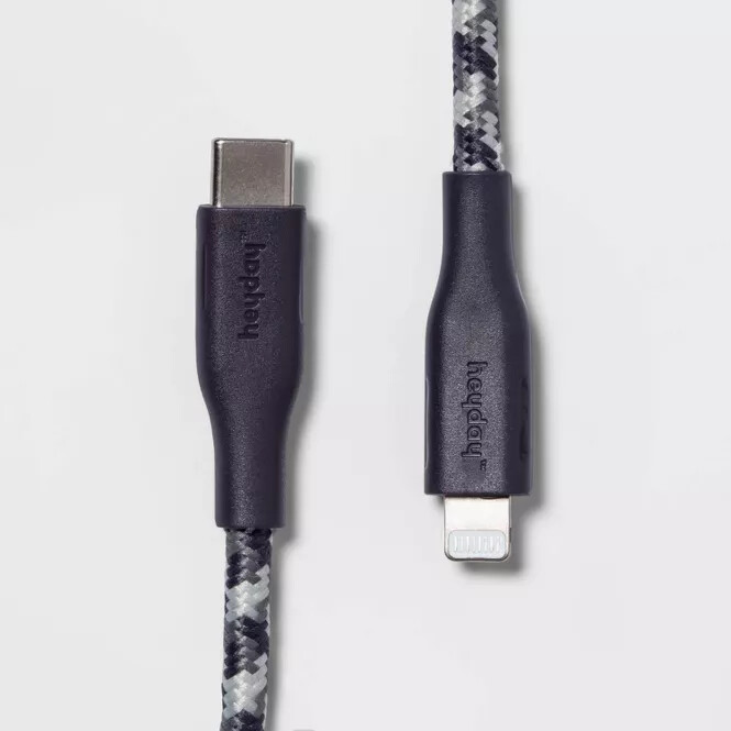 heyday™ USB-C to lightning cable (MFi-Certified), 10 ft long, braided, Dusk Blue