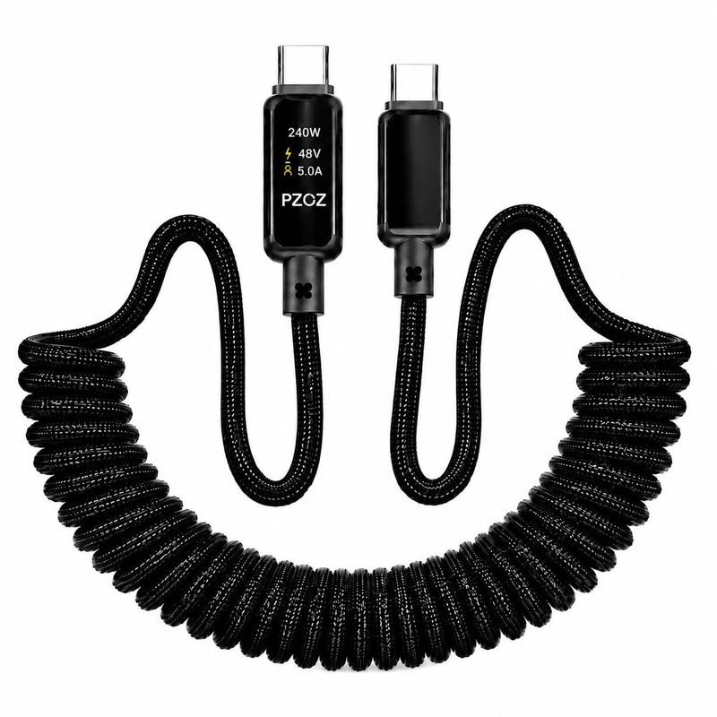 pzoz 240W USB C Coiled Cable LED Display Retractable
