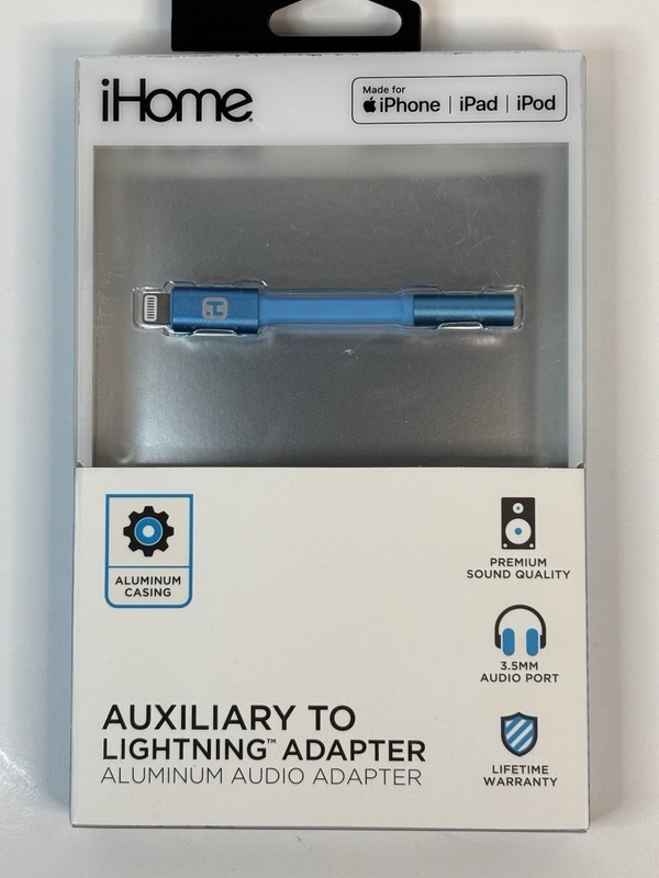 iHome Auxiliary Aluminum Audio Adapter For iPhone iPad iPod Brand New