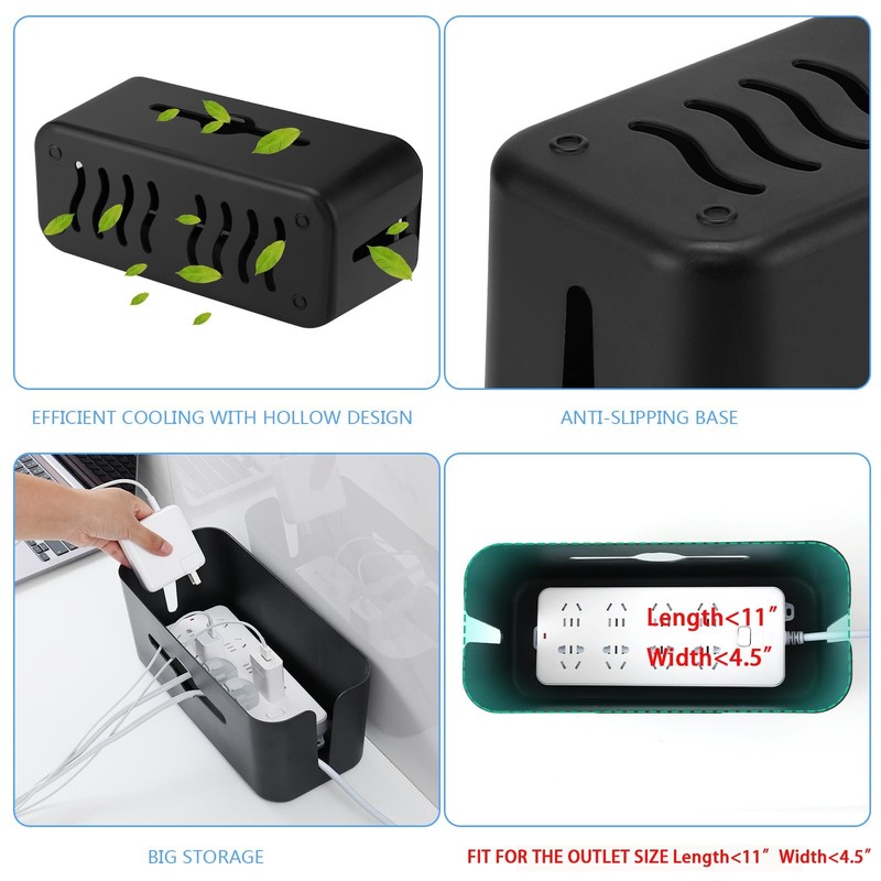 Cable Management Box,Cord Organizer Box for Desk 11.5X 5.12 X 5 inches, BLACK gallery