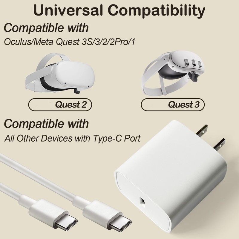20W VR Fast Charger for Meta Quest 3S/3/2/1 Pico 4/4 Pro - 6.6Ft Type-C Cabl... gallery
