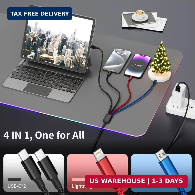 Dual Type C 4 in 1 Multi Charging Cable 2 Pack 5FT Universal Charger Cord gallery